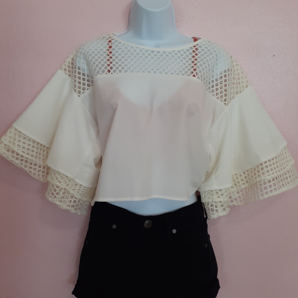 White semi crop top
